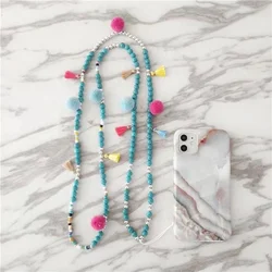 Special Offer! Ins Net Red Color Tassel Silver Beaded Long Mobile Phone Strap Handmade Turquoise Beads  Phone Accessories