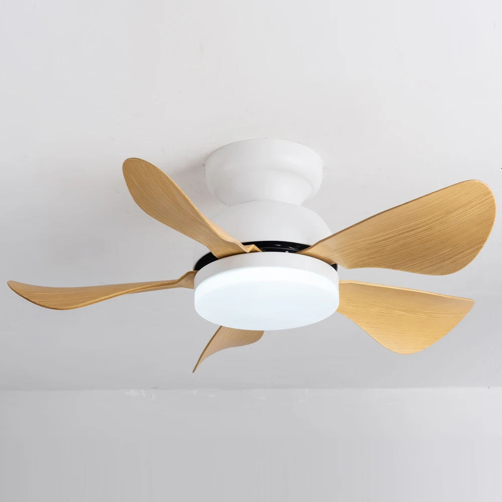 Modern Bedroom Energy Saving Reversible DC Motor 32 Inch 5 ABS Blade Flush Mount Quiet Ceiling Fan With LED light