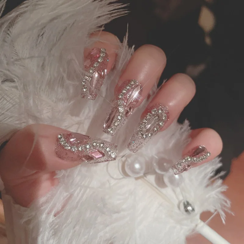 Shiny Diamond False Nails Manicure Patch One Second Wearing Nails Wholesale 24pcs  Nail With Wearing Tool