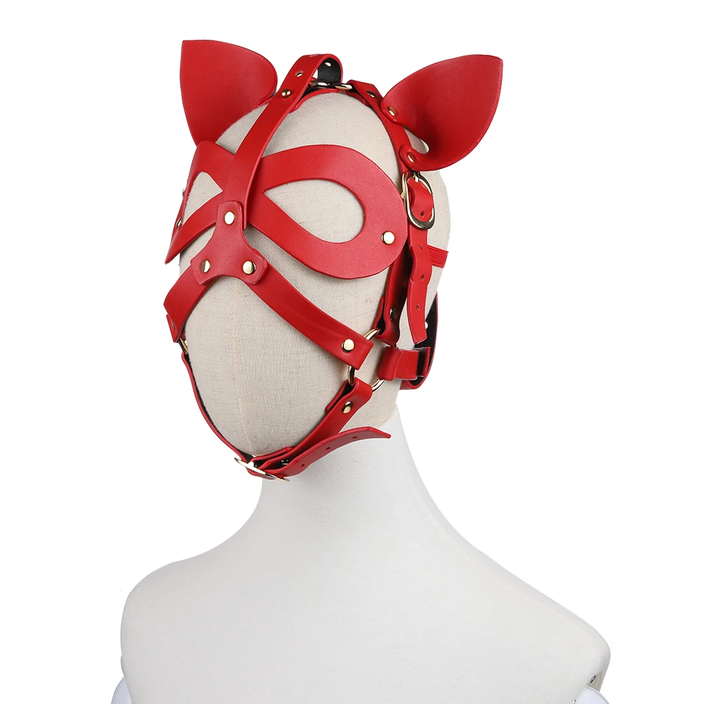 Bondage Gear Leather Face Cover Kit Pet Cosplay Cat Hood Toy for BDSM Play Adult Sex Toys for Women SM Mask Type