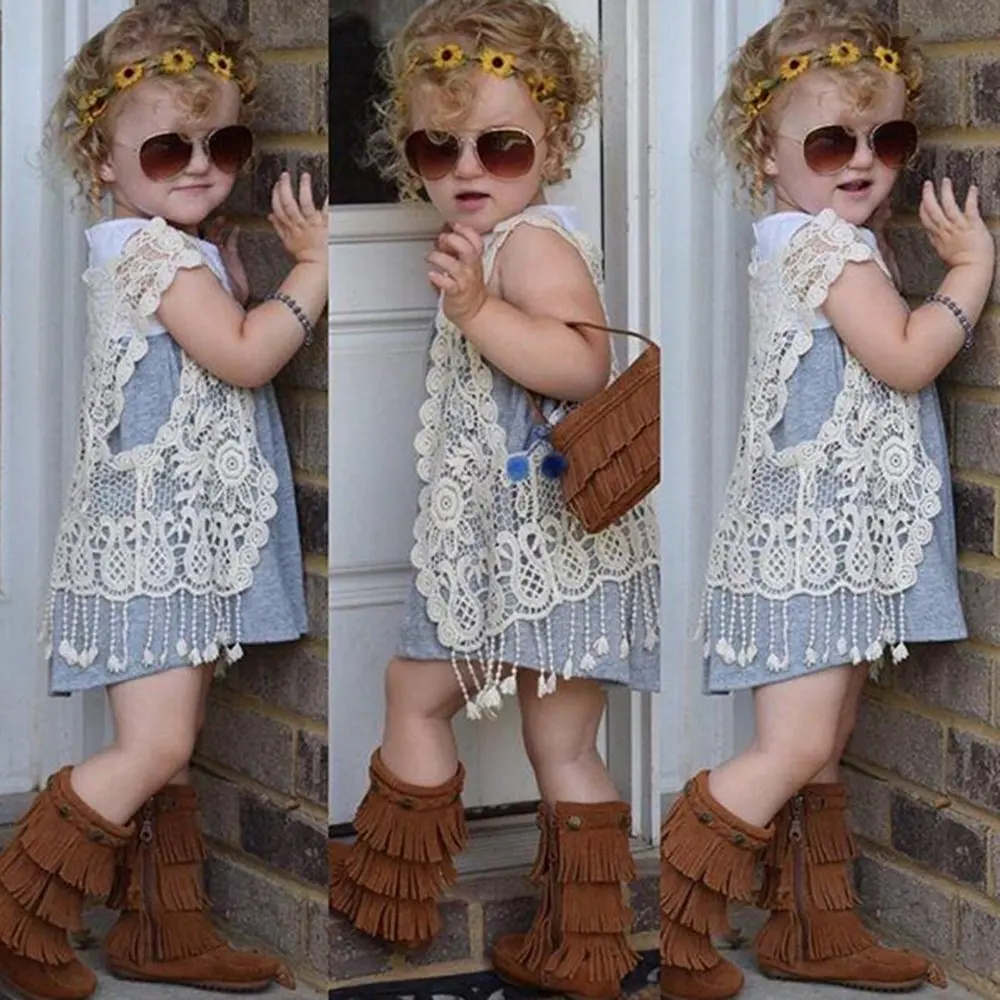 Toddler Kids Baby Girls Lace Crochet Hollow Out Cardigan Vest Tops Tassels Blouse Waistcoat