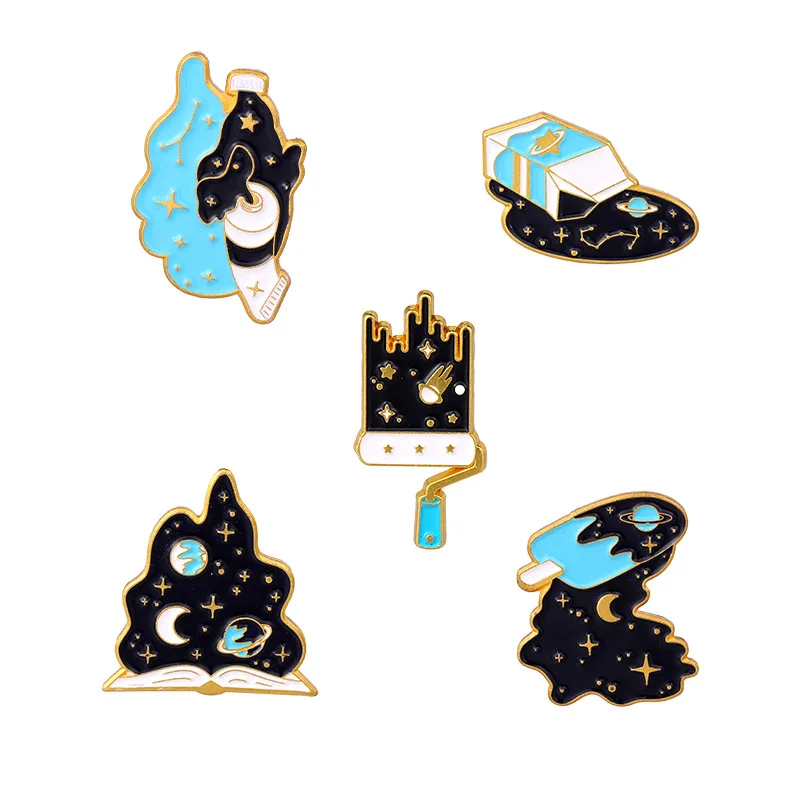 В японском стиле Волшебный мир из-под молока творческий звездное небо пики магическая книга форма краска аксессуары значок брошь из