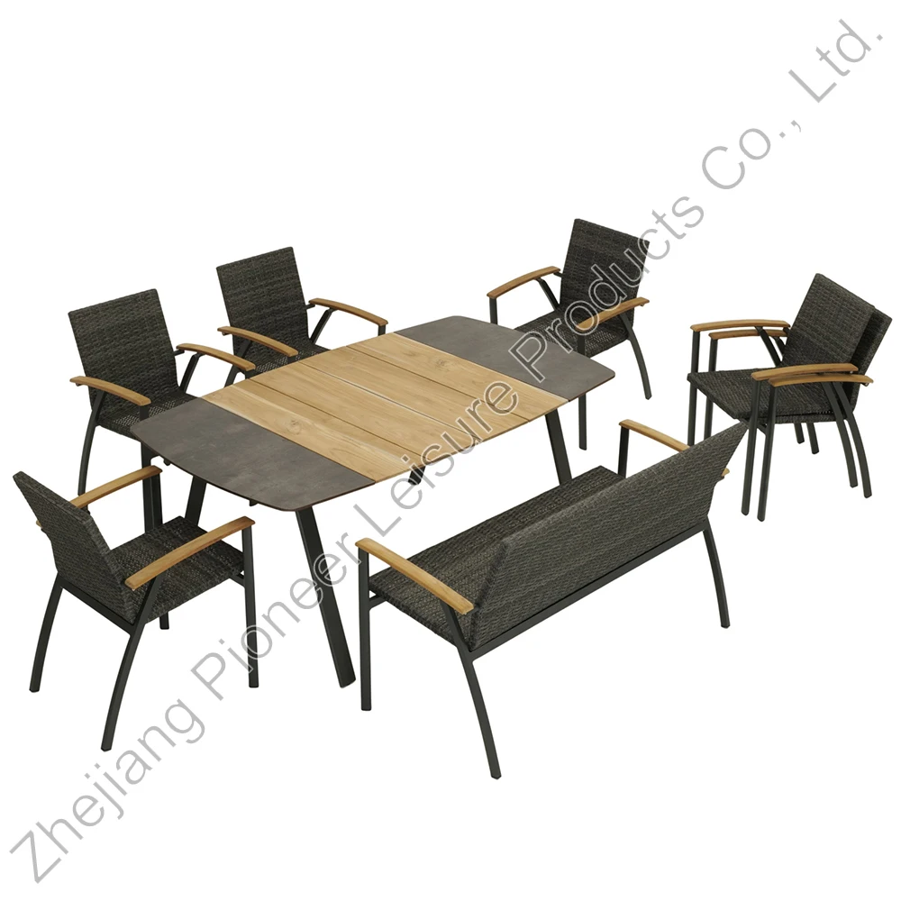 New Collection Outdoor Wicker Furniture 7 Piece Rattan Woven Outdoor Dining Table Set For Your Patio