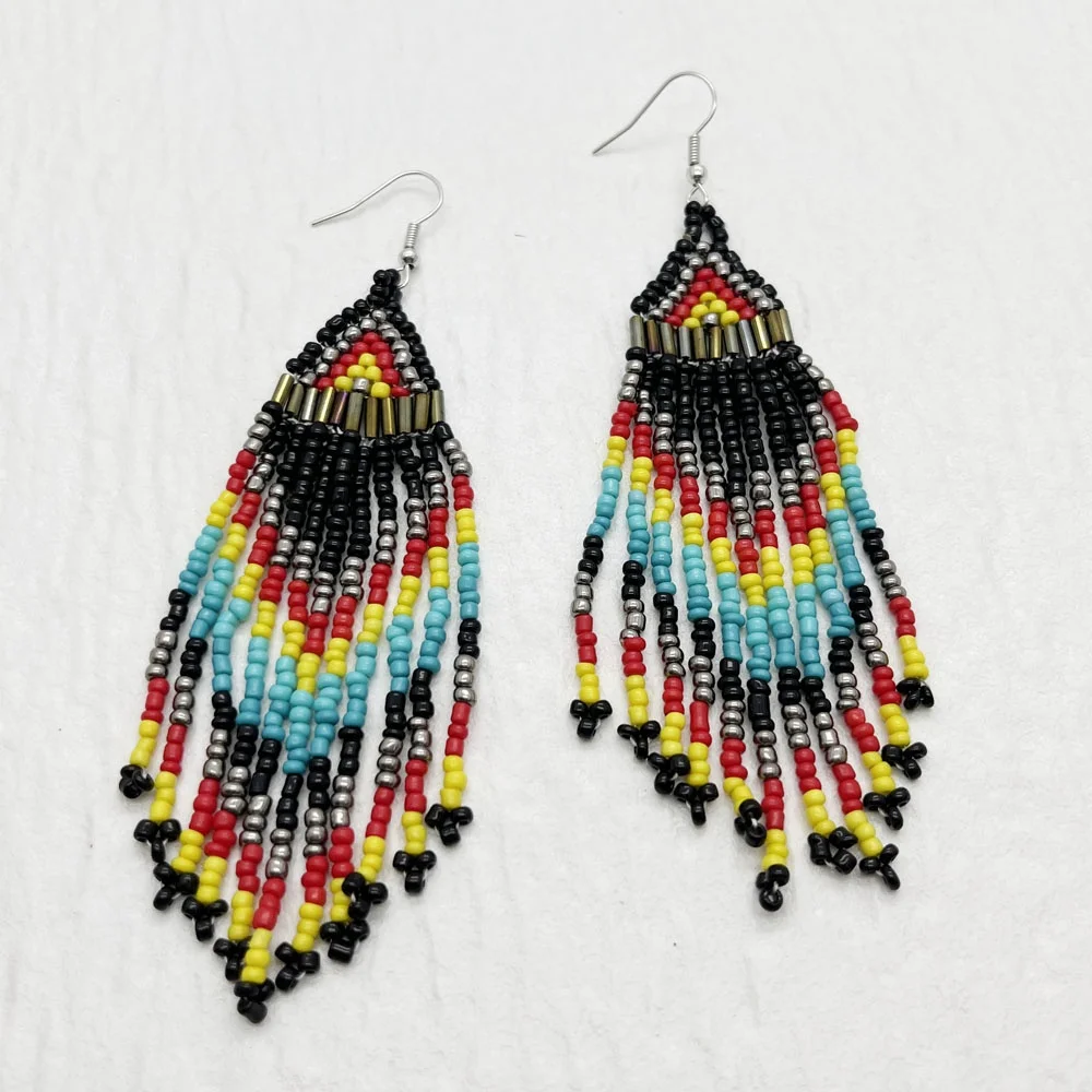 fashion dangling earrings for girls boho long fringe seed beaded tassel earrings