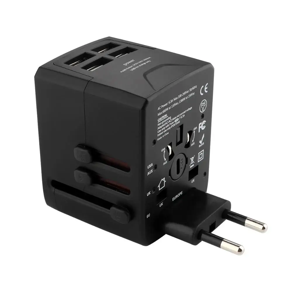 2019 Newest BS8546 UK USA AUS EU plug and 4 port usb fast travel power adapter