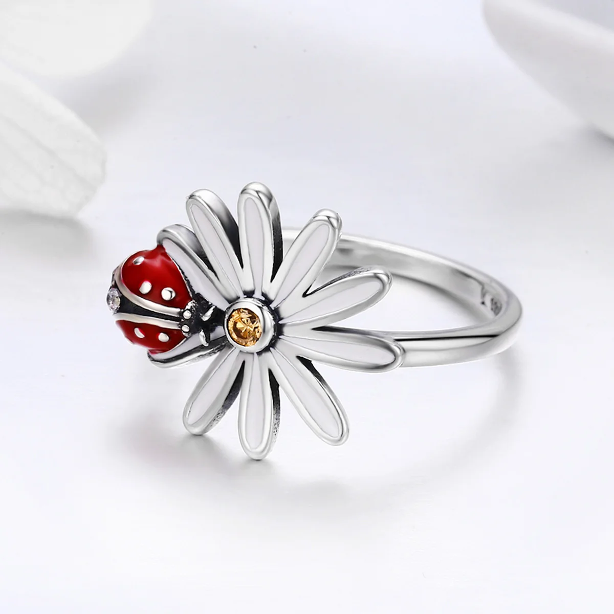 
best selling product wholesales Ladybird daisy design 925 Sterling silver daisy flower ring 