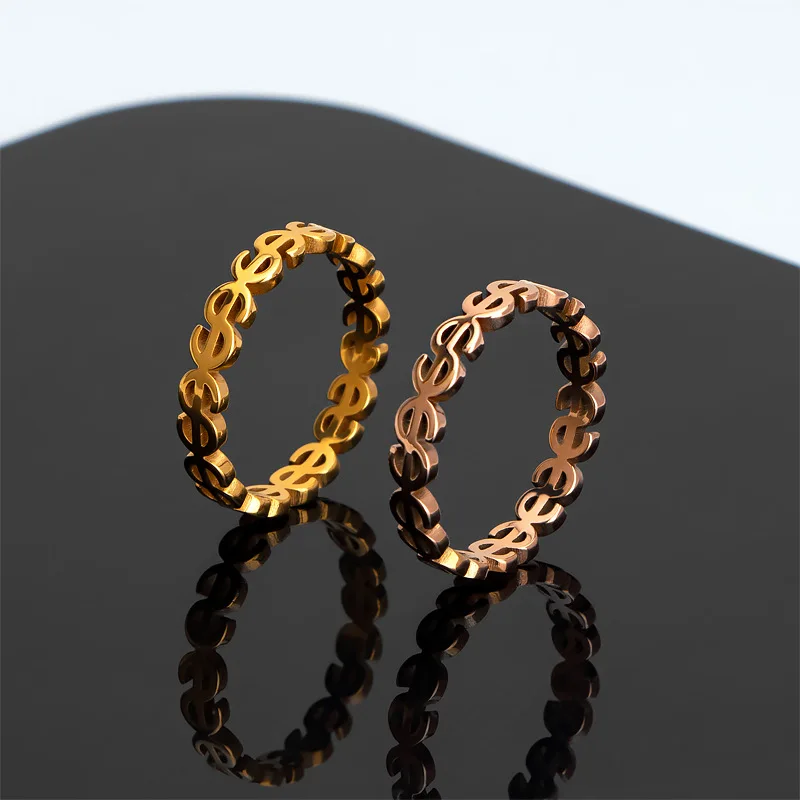 Hip Hop Personalized Jewelry Ring Stainless Steel Finger Ring Hollow Dollar Sign Ring