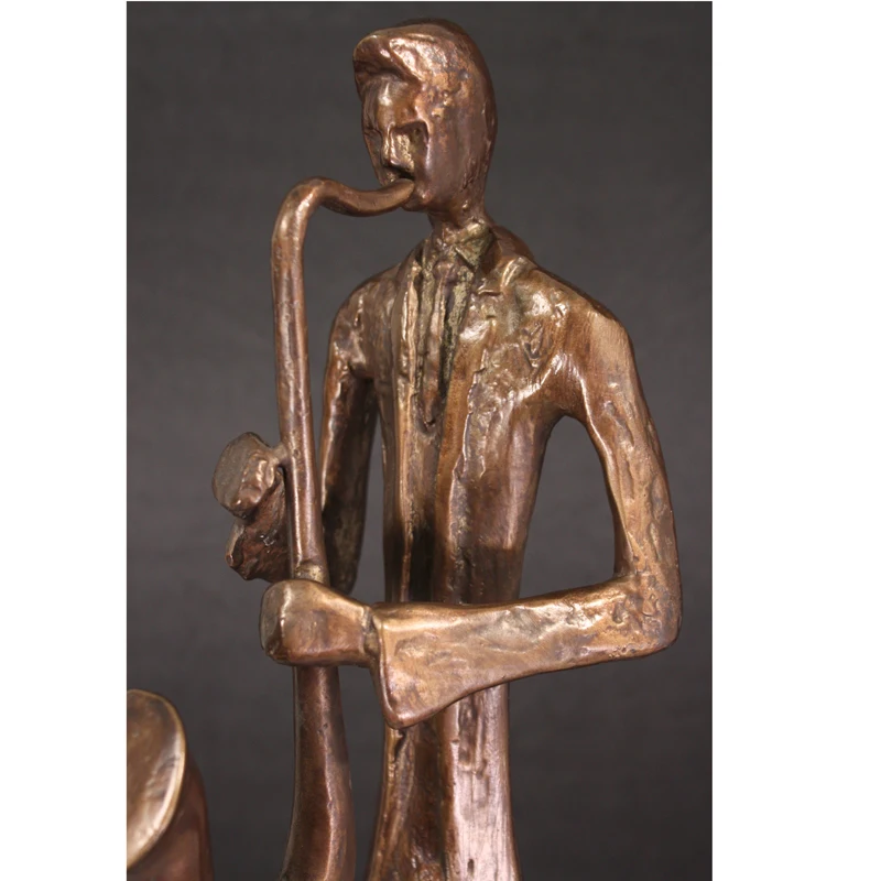 Cast Aluminium saxophonist musician statue, bronze large abstract musician player