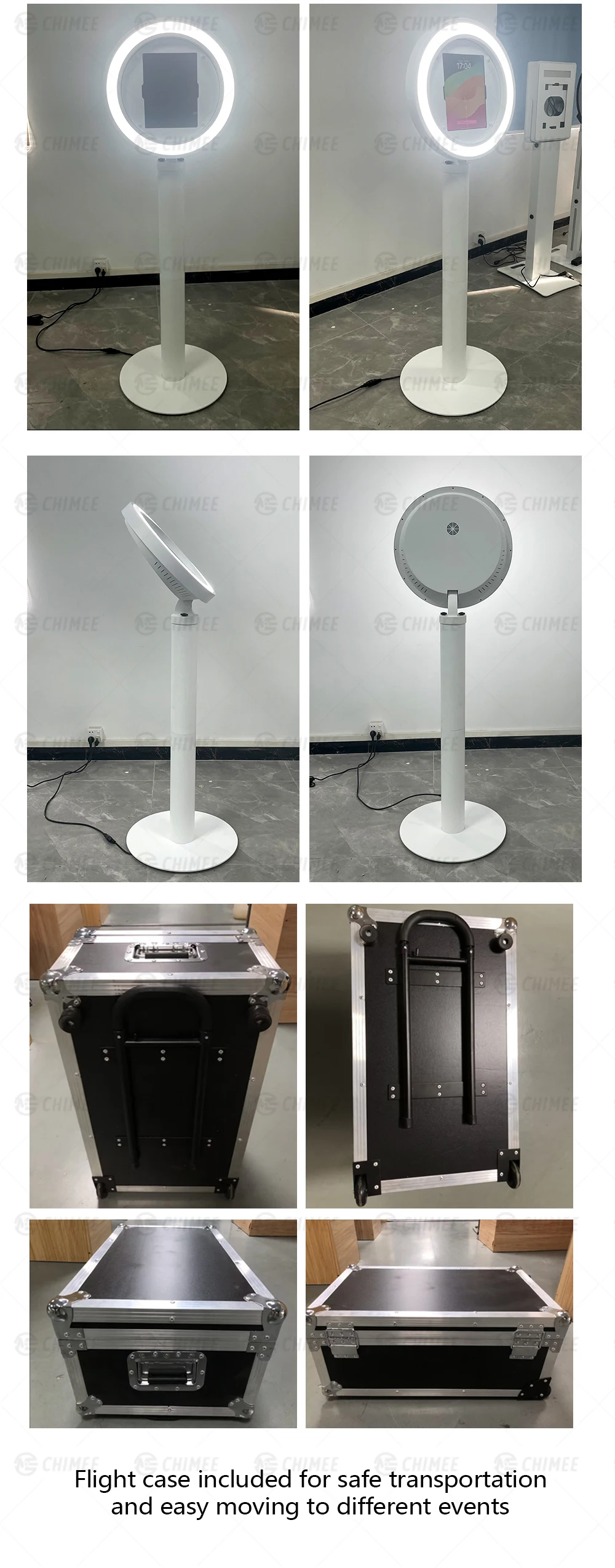 Portable Selfie Photobooth Head Angle Adjustable Front Mount Ipad Ring Led Light Magic Mirror ipad Photo Booth Aluminum Shell