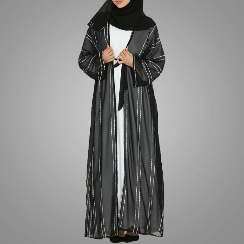 Islamic Clothing Turkish Abaya Kimono With Design Thickened Black color In Dubai