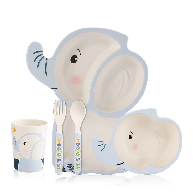 Bamboo Fiber Tableware Plates and Bowls Cartoon Shape School Biodegradable Reusable Dinnerware Set For Kids