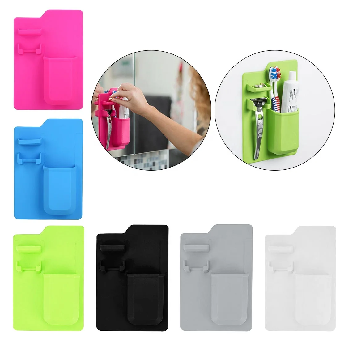 Storage rack toothbrush holder suction bathroom makeup containers hanging organizer