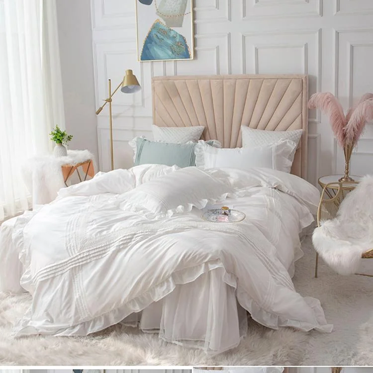 Princess Style Bedding Light Luxury Suit Lace Quilt Cover Sheet Four - piece Girl Heart Cotton Pure Cotton Bed Skirt Bedding AB