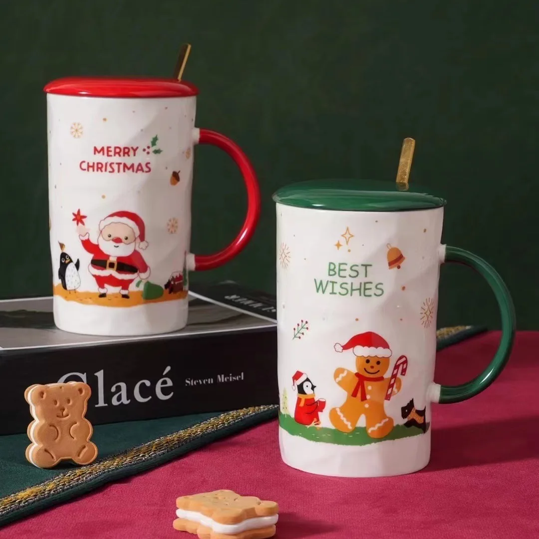 Wholesale christmas gifts ceramic Large capacity coffee mug with handle custom logo  halloween christmas cups Christmas gift