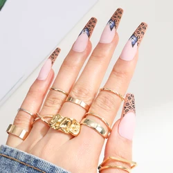 High Quality Mix Design ABS Heart Shape Press On Nail With Golden Glitter Medium Long Coffin Glitter False Nails