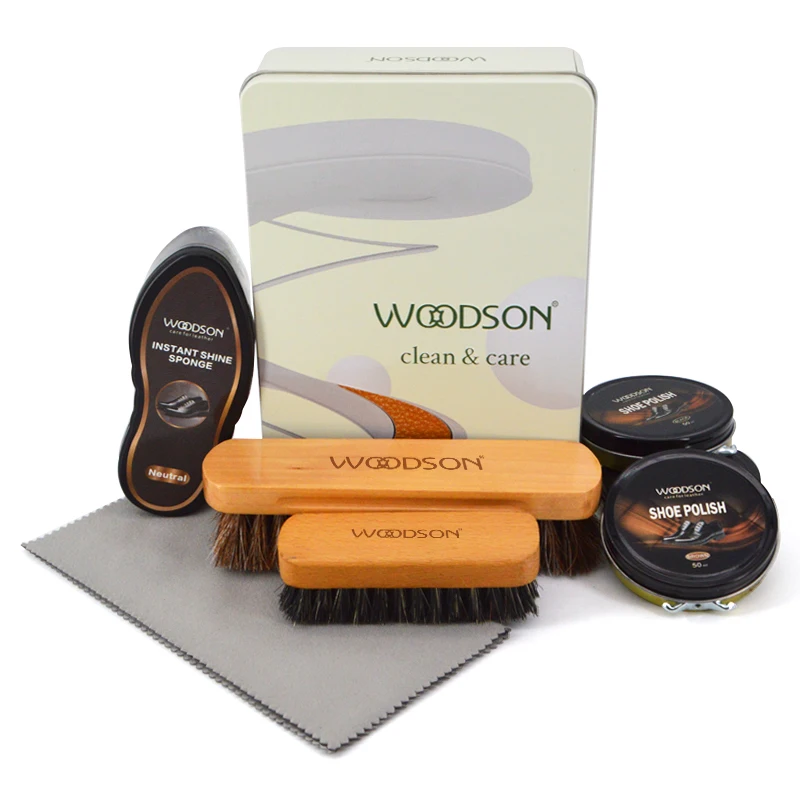 Traditional Shoe Polish Kit 7 PCS Leather Shoe Shining kit Shoe Care and Cleaning With Horsehair Brush