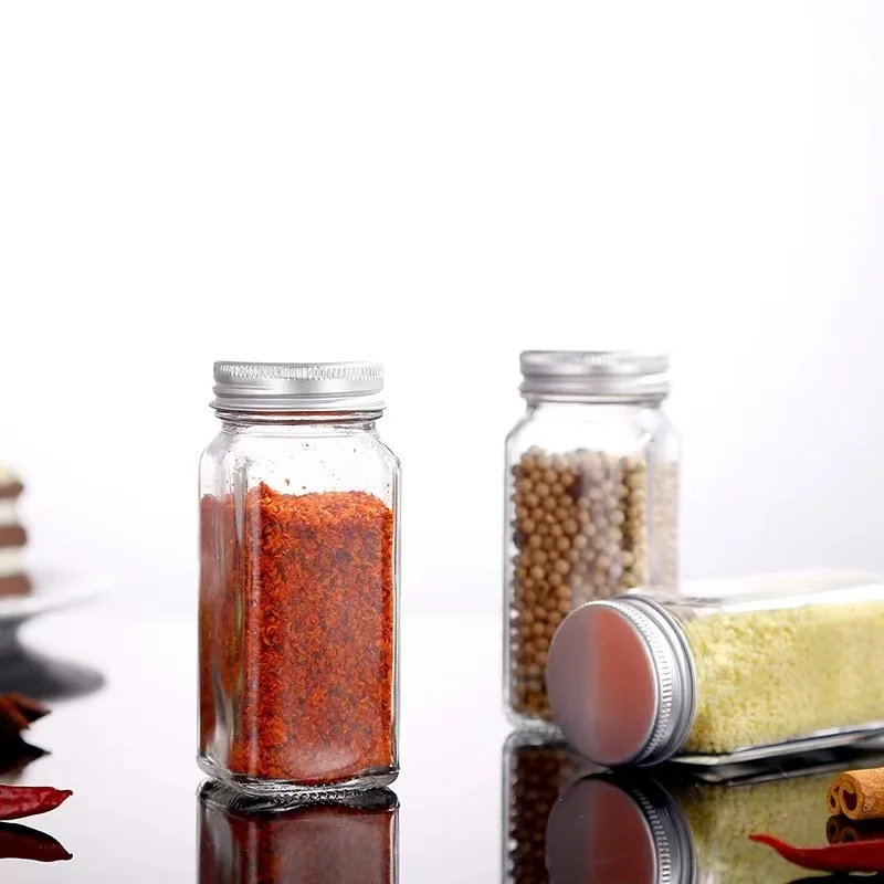 Оптовая продажа мельница для перца бутылка пустой квадратный кухонный стеклянный контейнер хранения специй бутылки приправ банка с крышкой