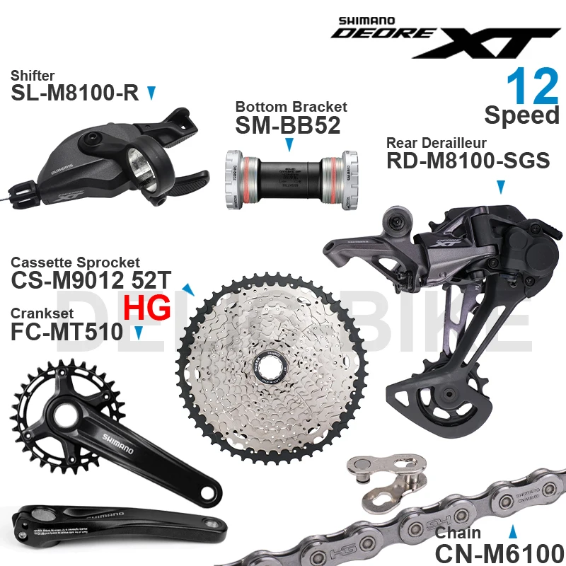 SHIMANO DEORE XT M8100 12 Speed Groupset with Shifter Rear Derailleur CRANKSET and Cassette Sprocket 50T/52T CN-M6100 Chain