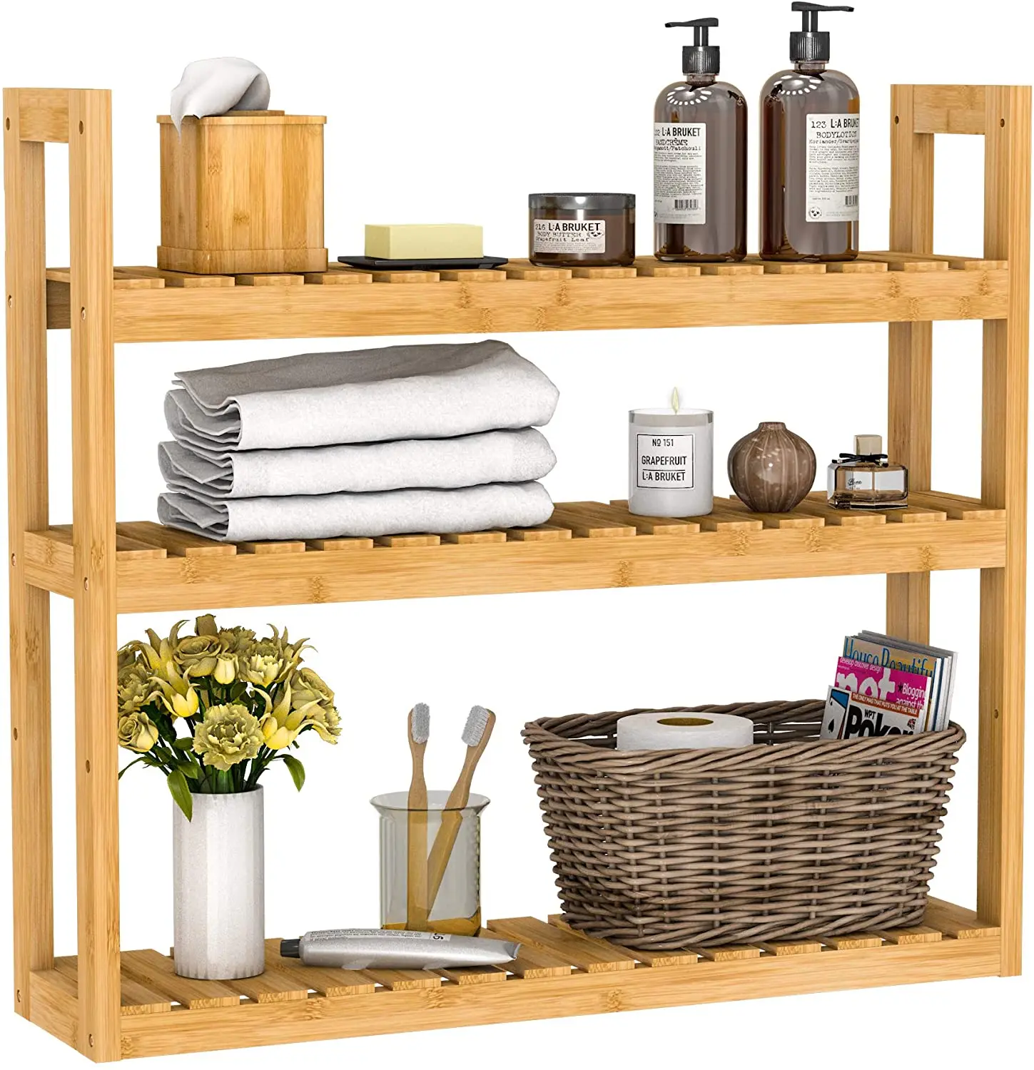 bathroom shelves Adjustable Bathroom Rack Shower shelf wall mounted wood Bamboo Towel Rack