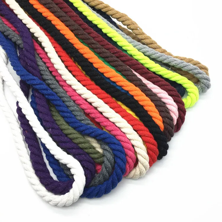 Wholesale 8mm Colorful 3-strand Twisted Cord Cotton Rope Macrame Cord for Wall Hanging Plant Hangers Crafts Pet Toys