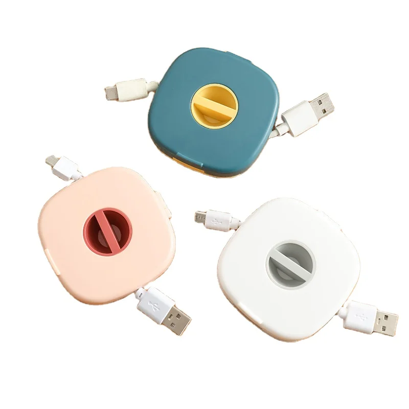 Mobile phone data cable storage box Multi-functional mini portable charging cable organizer headphone cable box rotary wire wind