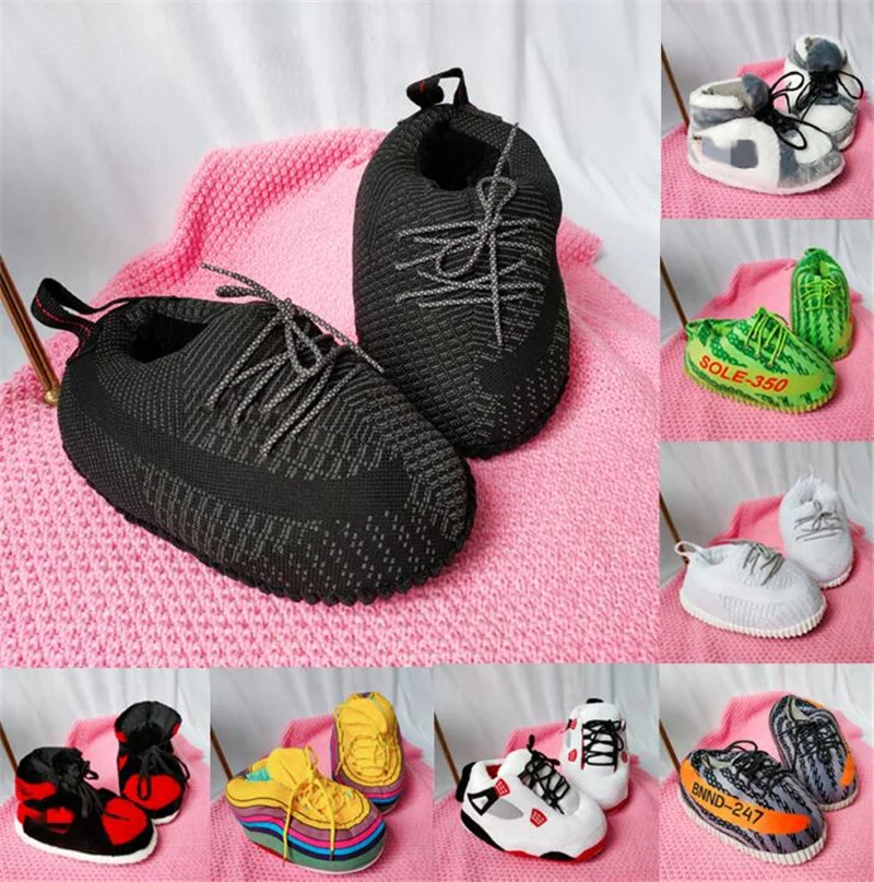  Домашние тапочки для мальчиков Зимняя Теплая мужская обувь Yeezy детская круглая хлопковая AJ