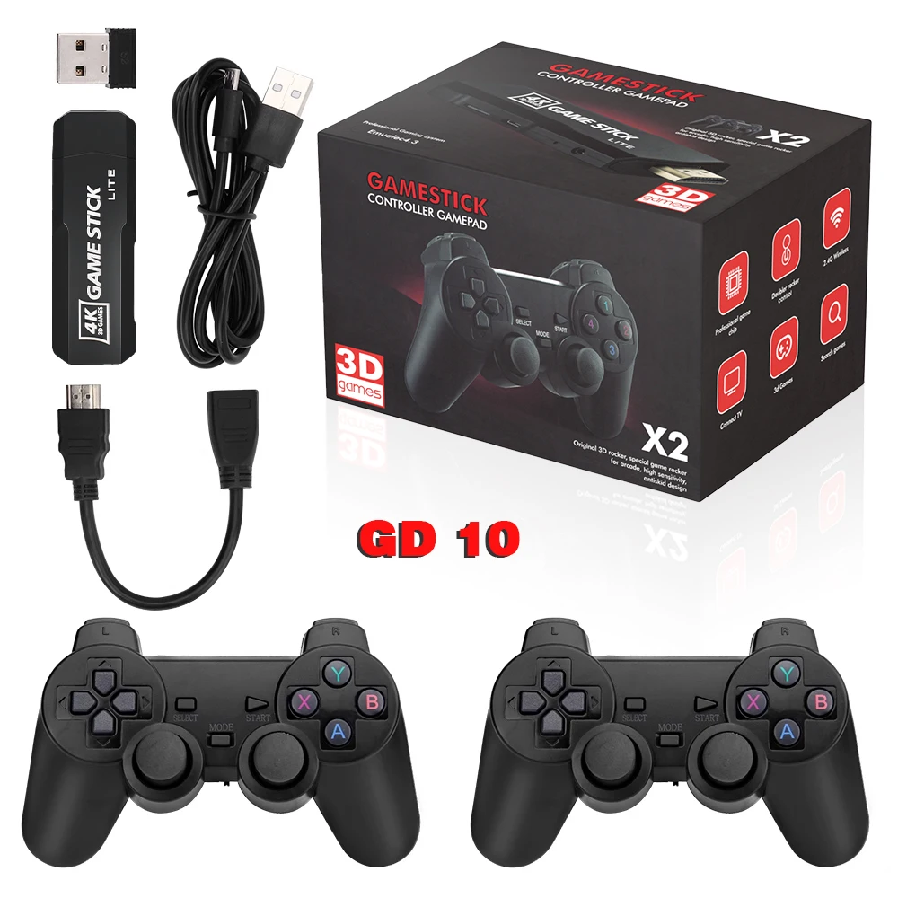 128G GD10 Plus Game Console HD 4K Video 40000 Games TV Wireless Controller X2 Plus Game Stick