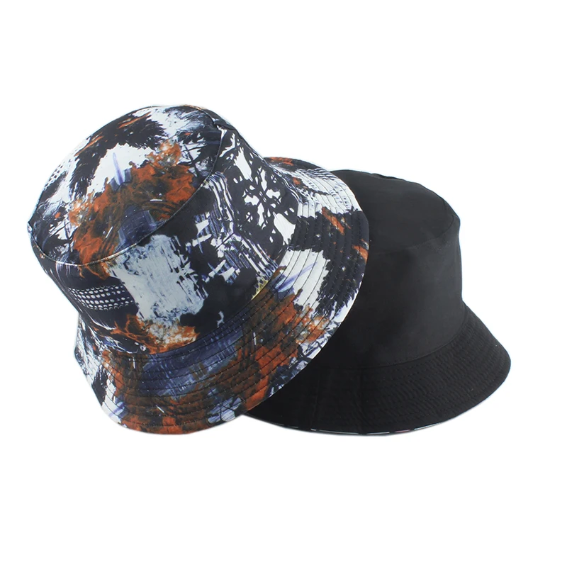 2023 New Fashion Tie Dye Bucket Hats Reversible Bucket Cap Cow Print Foldable Outdoor Sun Hat Fisherman Caps