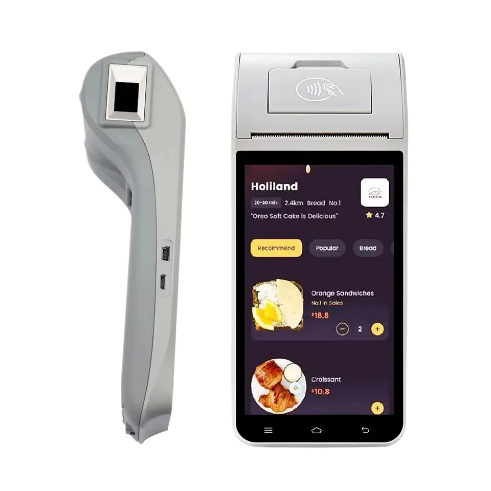 OEM Pos Android 9.0 11.0handheld Pda Barcode Scanner With Printer Fingerprint Nfc Card Reader