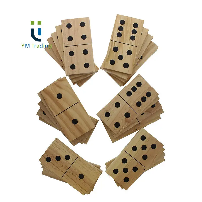 Giant Wooden Dominoes Train Toys 28 Piece Set with Bag Jumbo Natural Wood Colored Numbers Kids Adults Outdoor Games