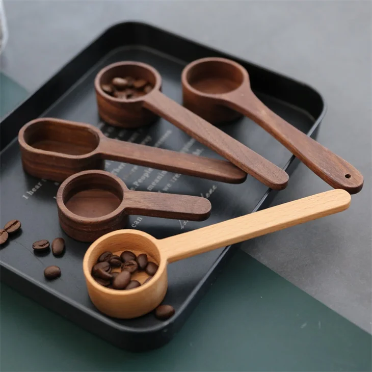 Wooden gift Custom flag LOGO Wholesale Wood Measuring Spoon set Short Handle Wooden Coffee Spice Seasoning Spoons Promotional