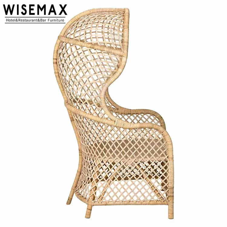 WISEMAX FURNITURE Indonesian Modern Artistic Design Single High Back Throne Chair Garden Living Room Rattan Leisure Chair