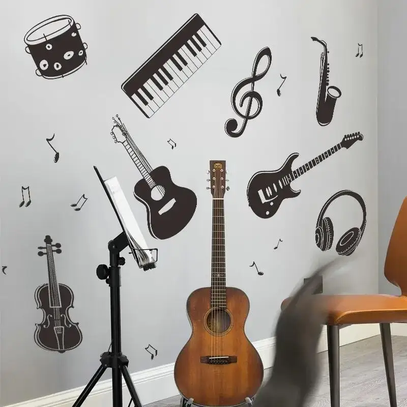 Creative Musical Instruments Wallpaper Bedroom Stickers Decorative Decals For Kids Self Adhesive TV Background Wall Murals