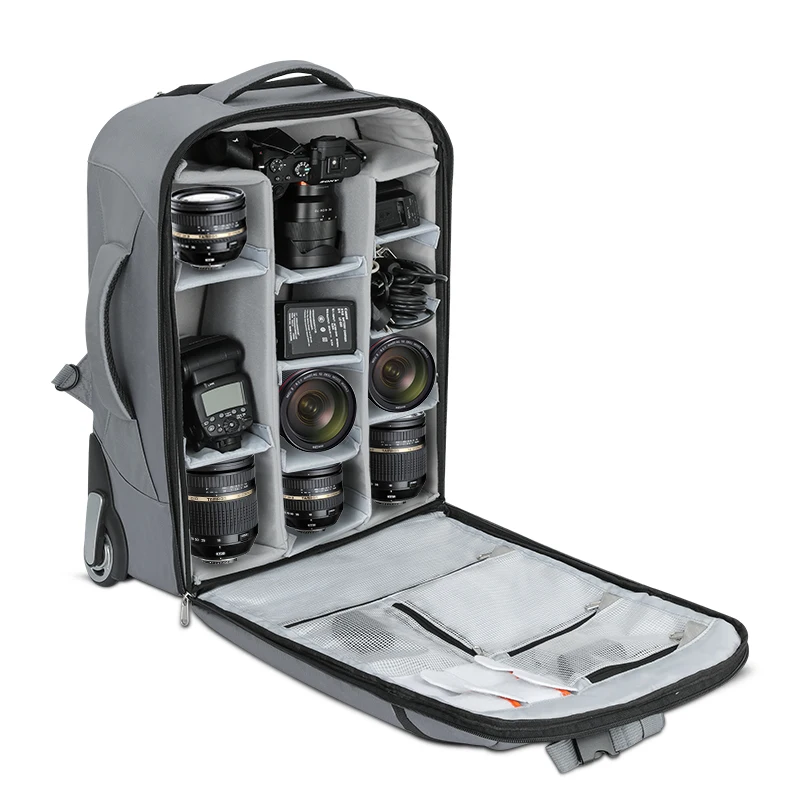 Large Capacity Multipurpose Waterproof Nylon Photography Bag Hidden Trolley Luggage Case Rolling Camera Backpack