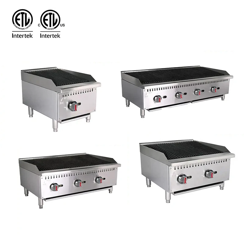 commercial catering equipment gas Charbroiler 4 Burners thermostatic Griddle gas flat plate griddle grill With ETL Certificate