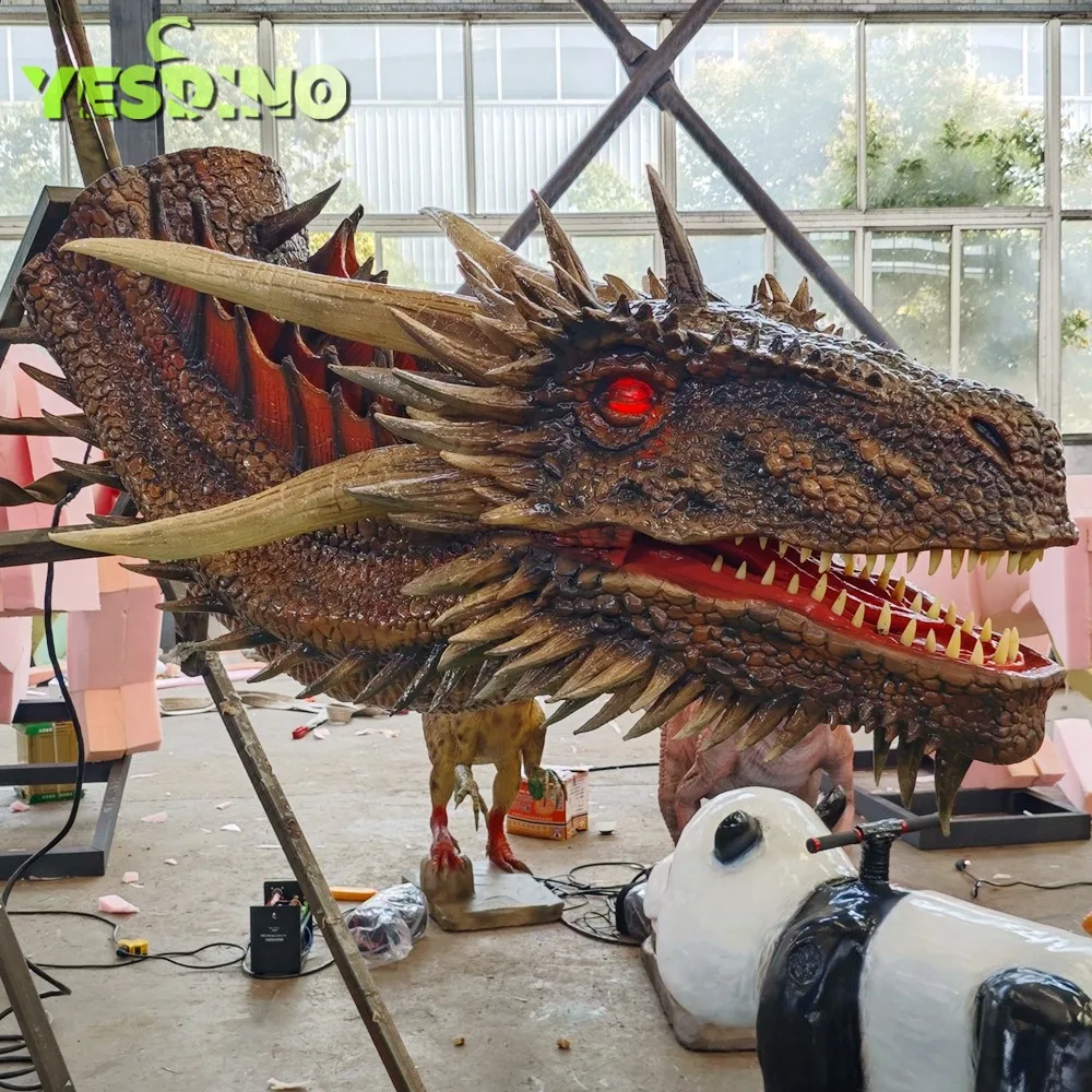 Realistic Animated Dragon Head Lifelike Animatronic Western Dragon Head for Halloween Game Show Decoration Made of Silicone