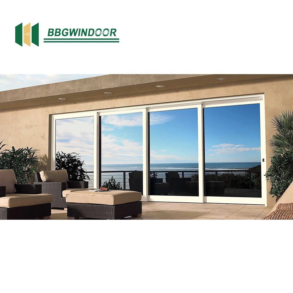 Lukliving Modern Balcony Patio Exterior Automatic Aluminum Door Four Glass Sliding Door