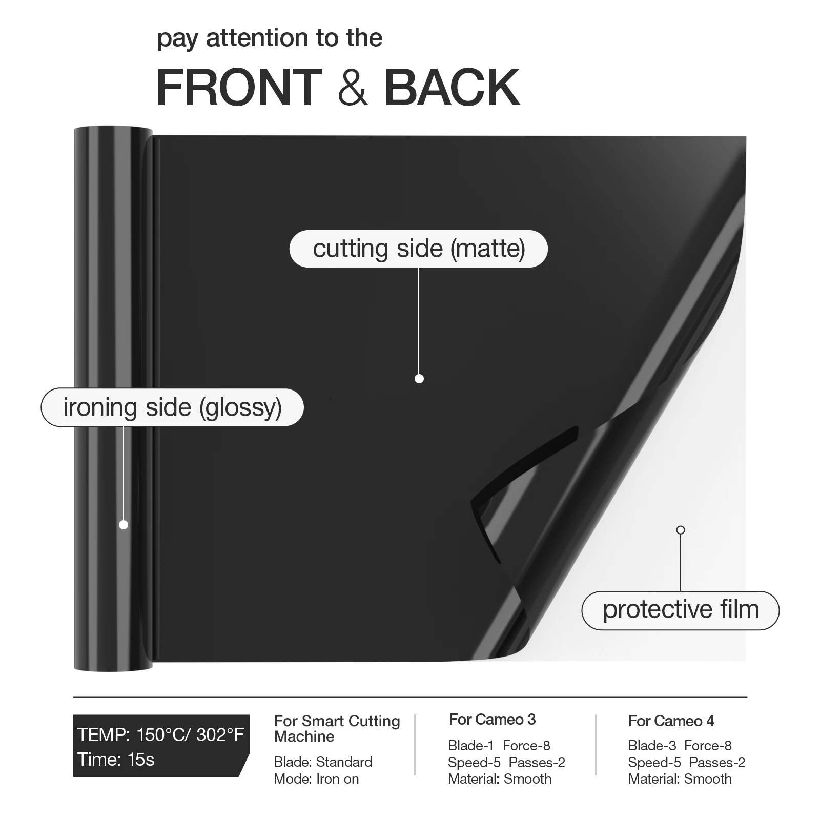 Nicapa Iron On Black Rolls HTV Film Heat Transfer Vinyl for DIY Clothing T Shirts 12 Inch by 15 Feet