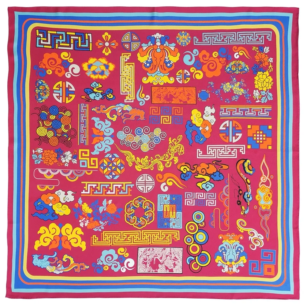 Chinese Traditional elements printing silk scarfs for women stylish 100% silk scarves 90*90cm mulberry silk scarf