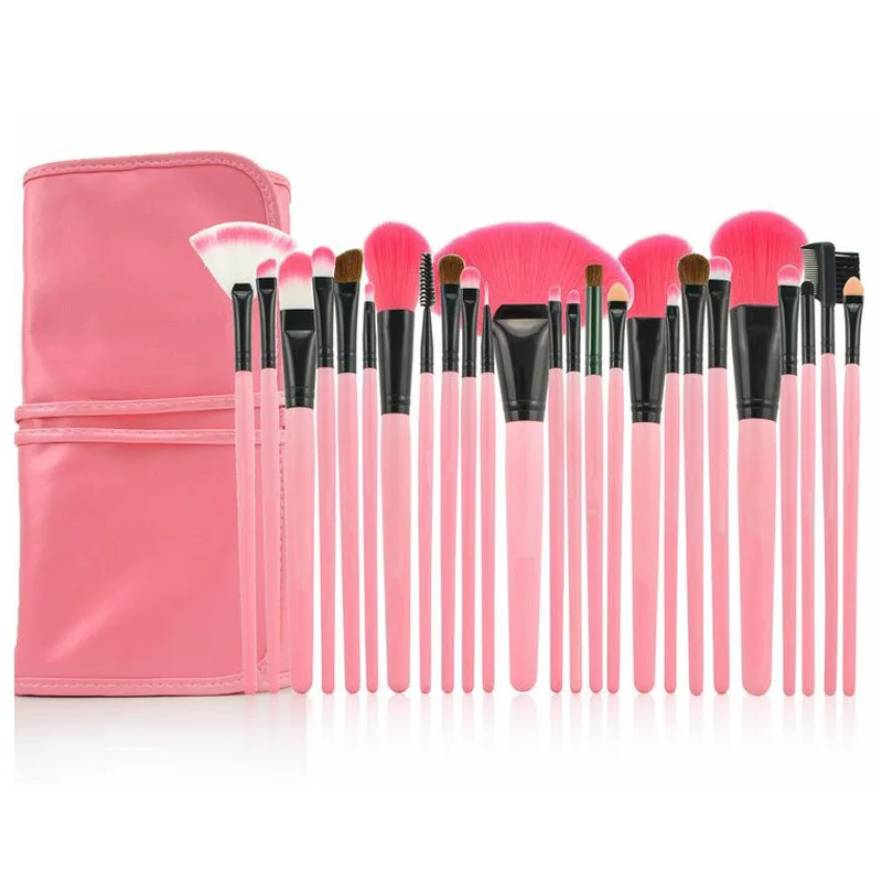 Cosmetic Makeup Brushes Set Portable Foundation Brush 24pcs Black Kabuki Eyeshadow Concealer Lash Blush Brush with Case