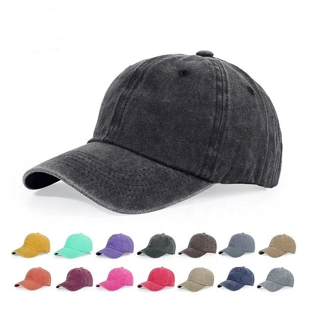 Wholesale Custom Logo Washed Soft Top Vintage Distressed  Dad Hats Adjustable Denim Plain Baseball Cap For Men Women