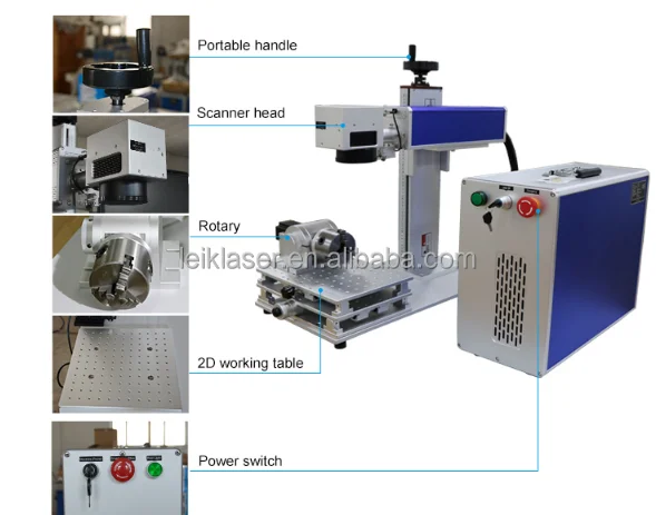 20w 30w 50w JPT  Raycus Max IPG Source Metal  laser marker Cup Coating Aluminum Rotary fixture Fiber Marking Machine