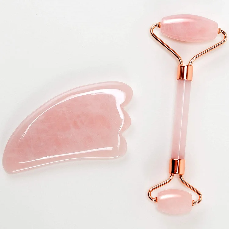 Высокое качество пользовательских окна СТМ 100% ПРИРОДА розовый кварц нефритовый валик Гуаша набор для ухода за лицом