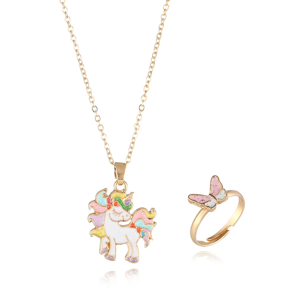  Fashion zinc alloy enameled cute unicorn cartoon kids costume jewelry