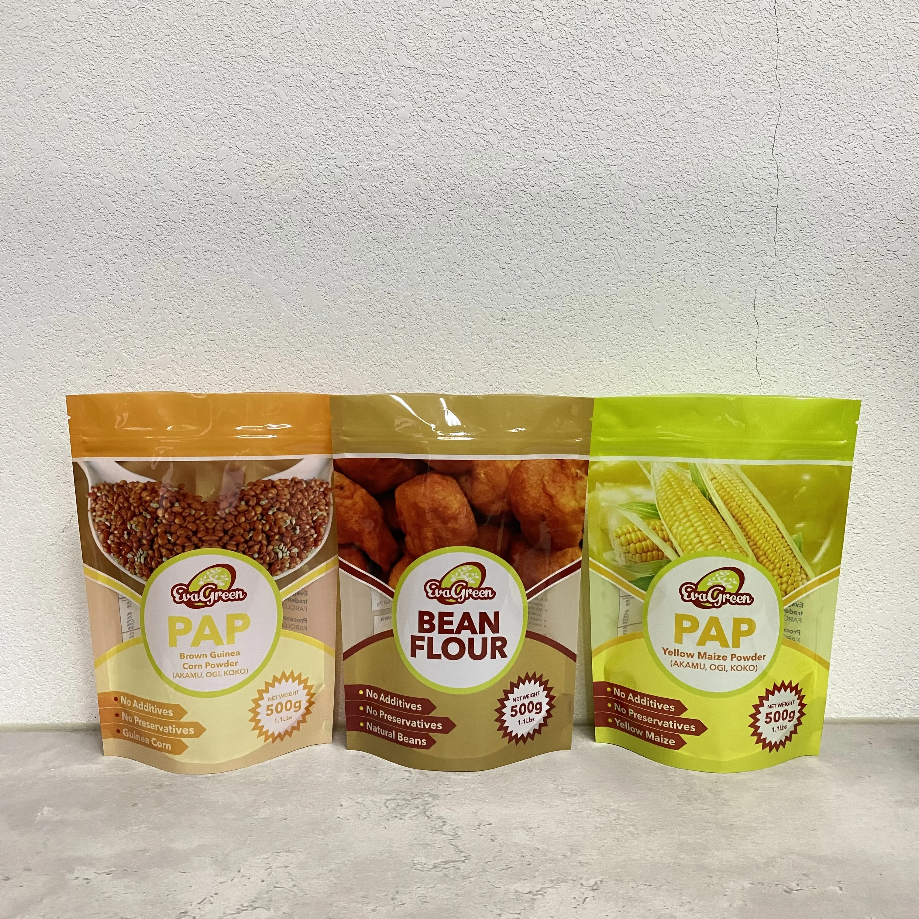 Food grade 500g powder packaging plastic stand up zipper bag for bean flour