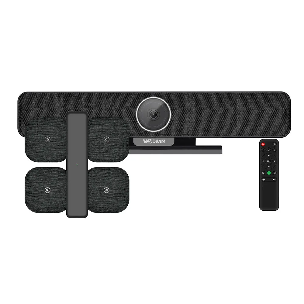 WODWIN 4K UHD All in one Video Soundbar AI Auto Framing Voice Tracking Video Conference Camera with Wireless Microphone