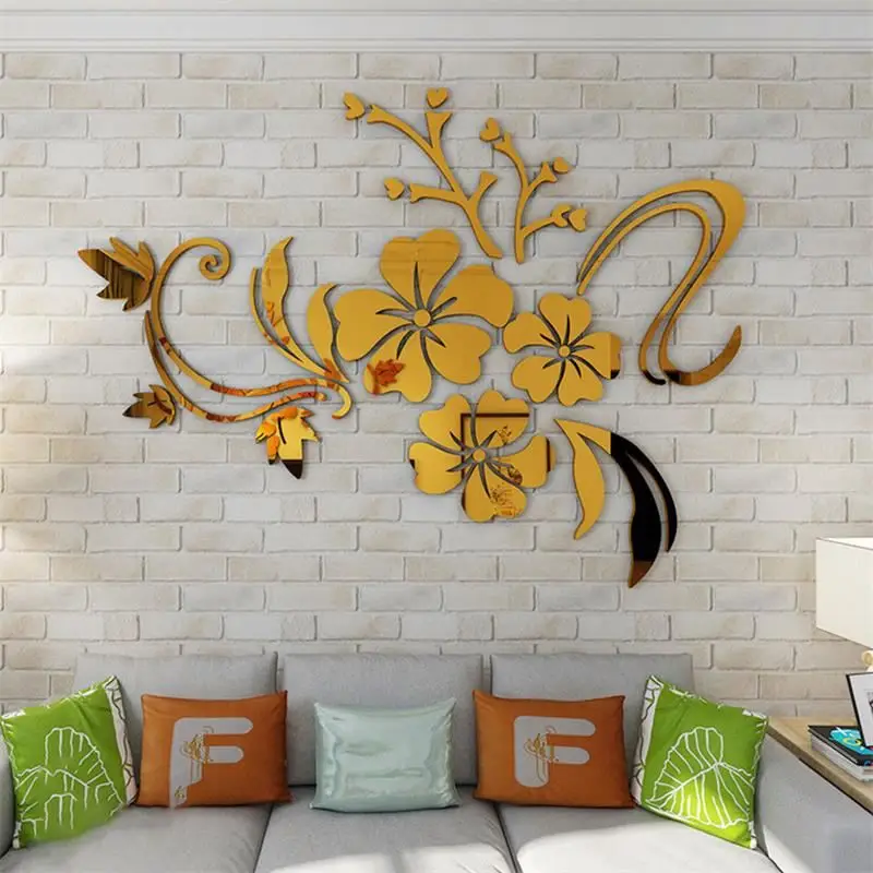 New Wall Stickers Acrylic 3d Mirror Flower Home Decor Stickers Diy Acrylic Floral