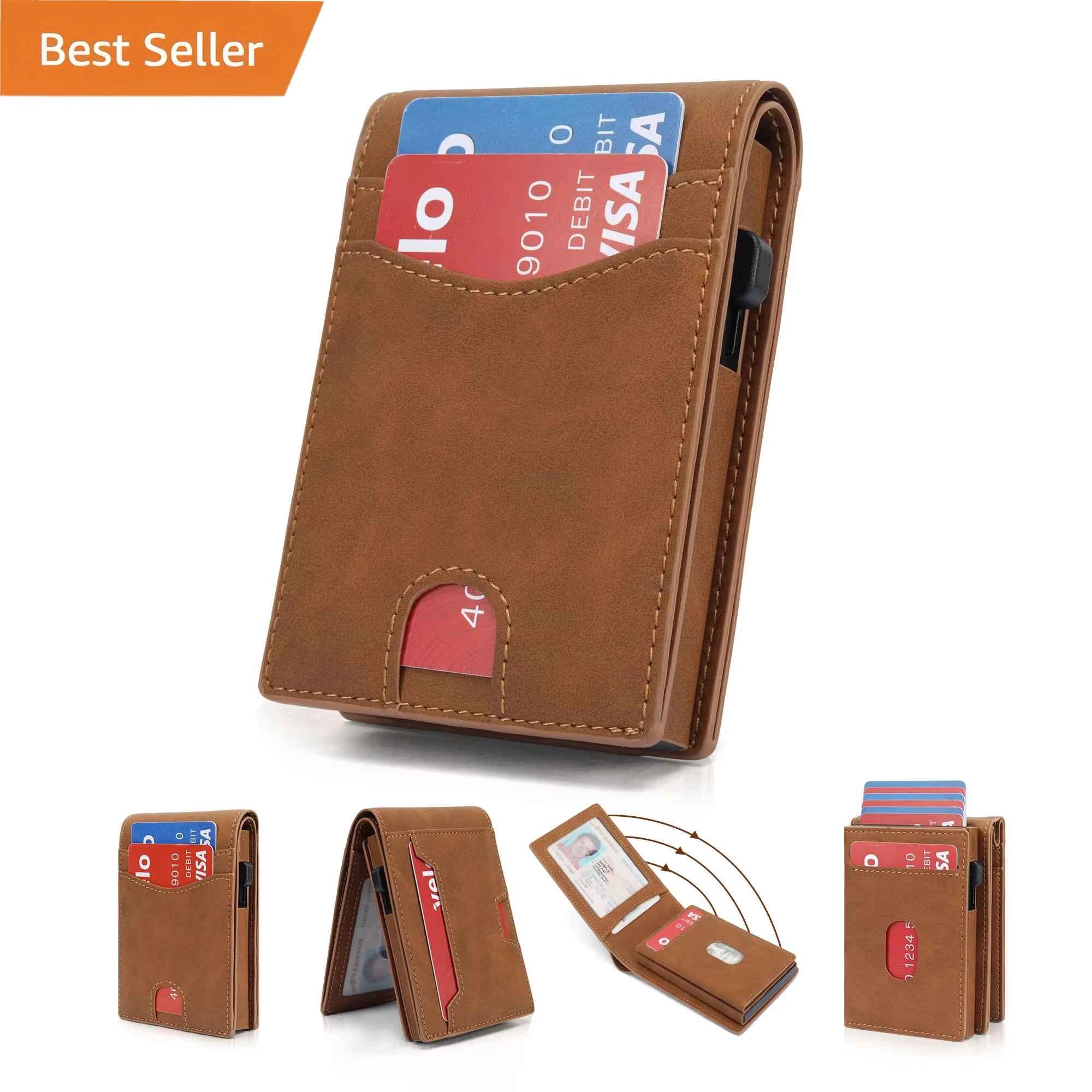 Billeteras Leather Magnetic Fold  Wallet RFID Blocking Pop Up Card Holder Wallet carteira masculina billetera hombre