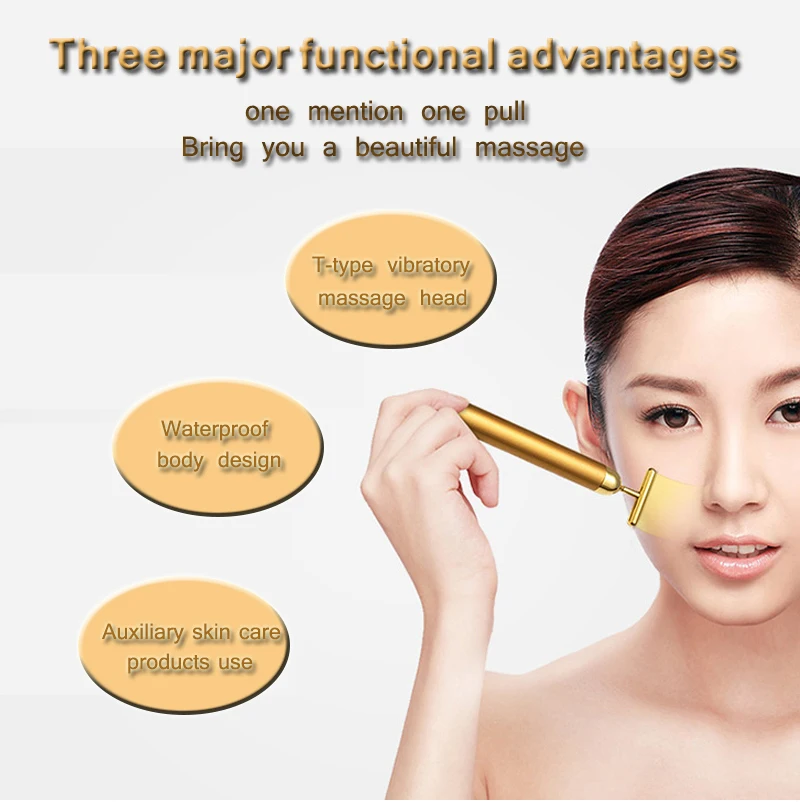 Skincare tools 2 In 1 24k gold facial massage beauty energy bar Pulse Vibrating Face Massager Facial Lift Tool Electric  Roller