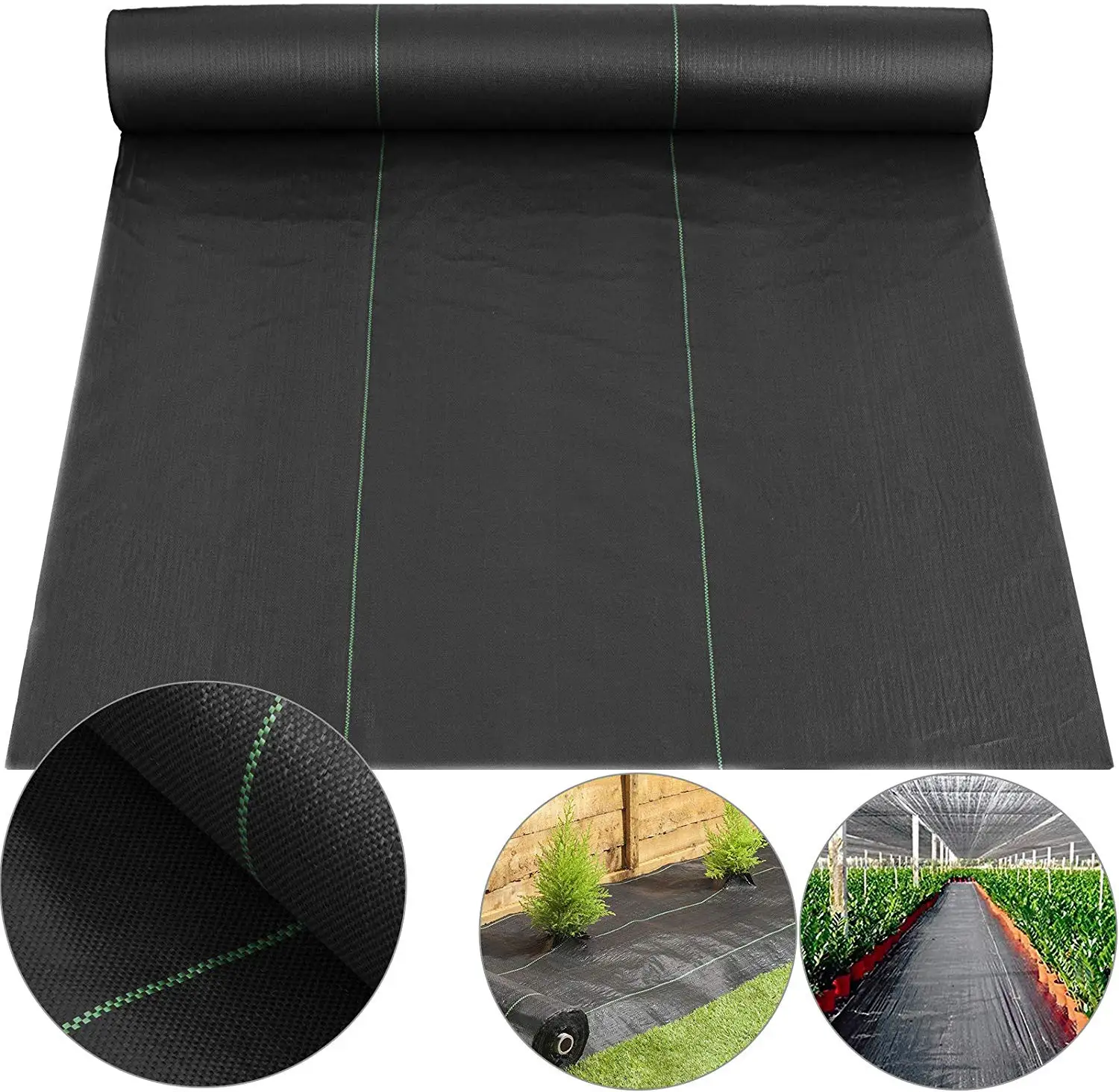 Black agricultural pp plastic woven weed control fabric ground covering mulching film weed barrier mat